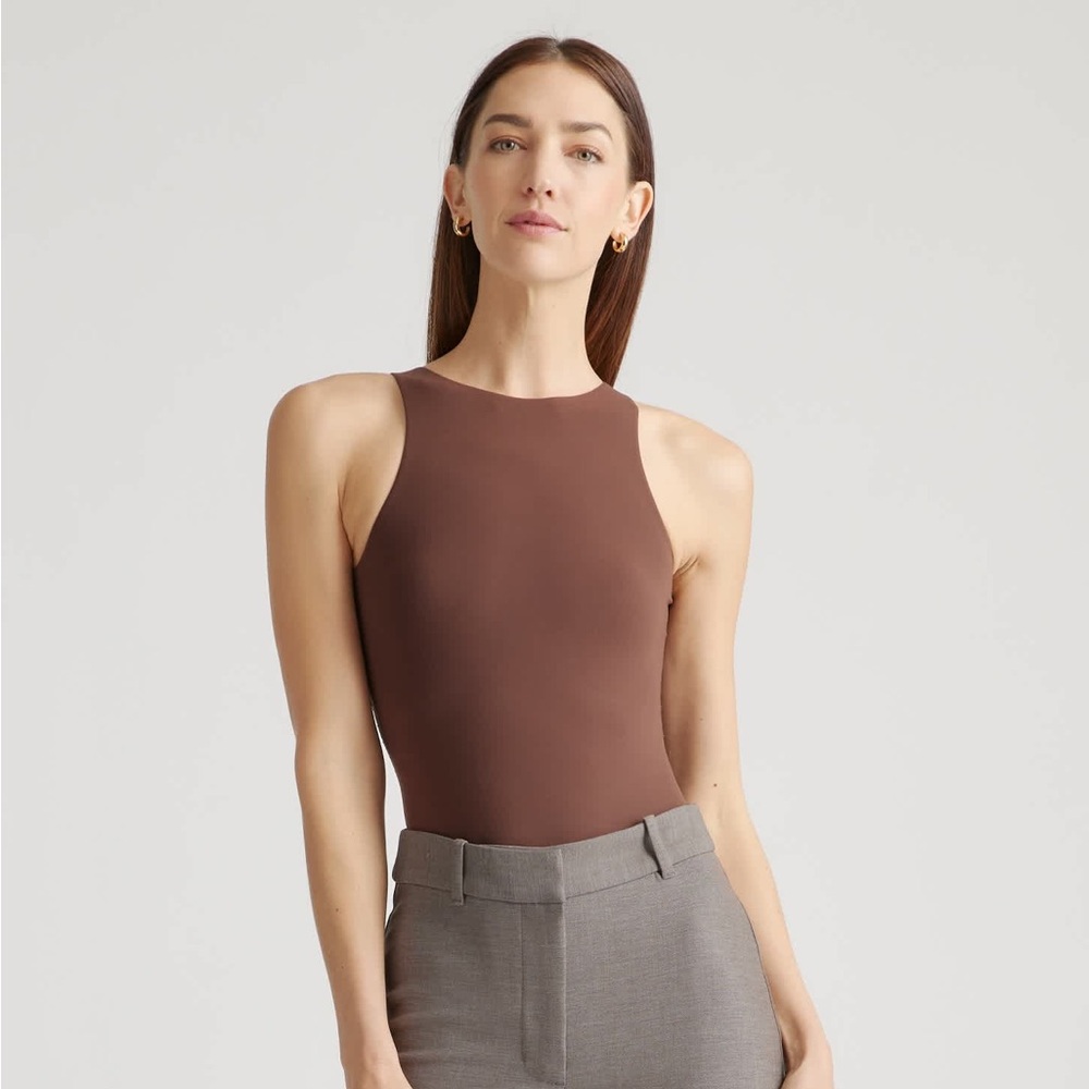Quince Second Skin High Neck Bodysuit in Cocoa